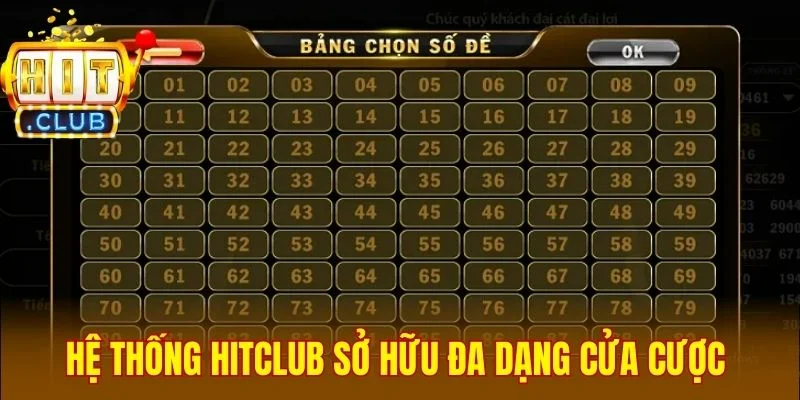Hệ thống Hitclub sở hữu đa dạng cửa cược 